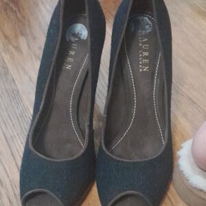 Lauren Ralph Lauren Black Suede Peep-Toe Pumps